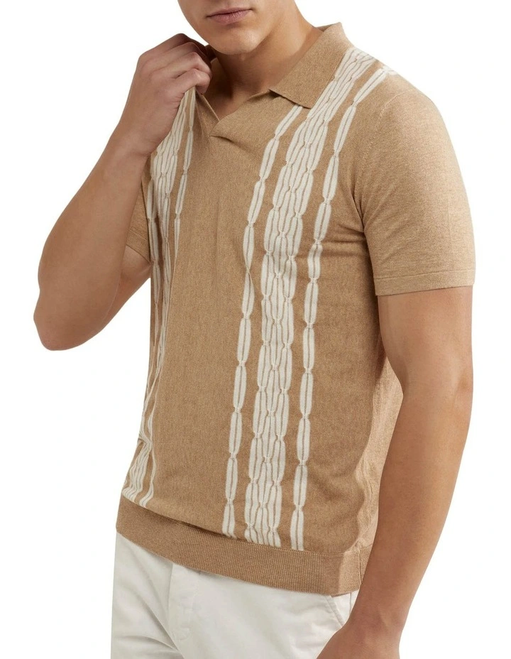 Oxford Finnigan Knitted Polo In Tan 4 Oxford Finnigan Knitted Polo In Tan - Image 4