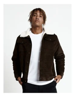 Sherpa Cord Jacket In Dark Brown