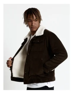 Sherpa Cord Jacket In Dark Brown -Myer Clothing Shop 948700900 3 720x928