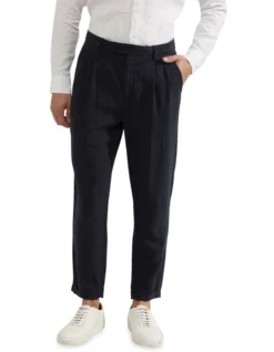 Oxford Garrad Tencel Linen Casual Pants In Navy