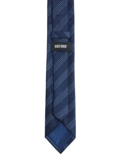 Oxford Textured Stripe Silk Tie In Navy/Blue -Myer Clothing Shop 948972700 3 720x928