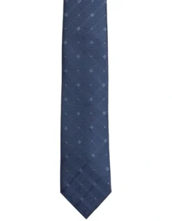 Oxford Window Pane Silk Tie In Navy/Blue