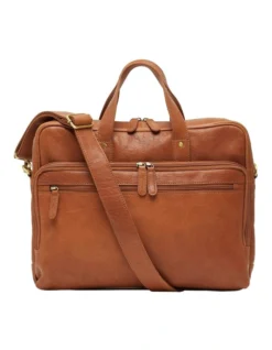 Oxford Lee Leather Briefcase In Cognac