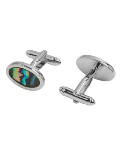 Oxford Abalone Oval Cuff Link Set In Silver/Abalone