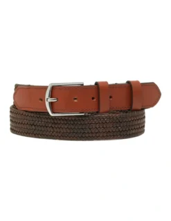 Oxford Douglas Leather Stretch Woven Belt In Brown