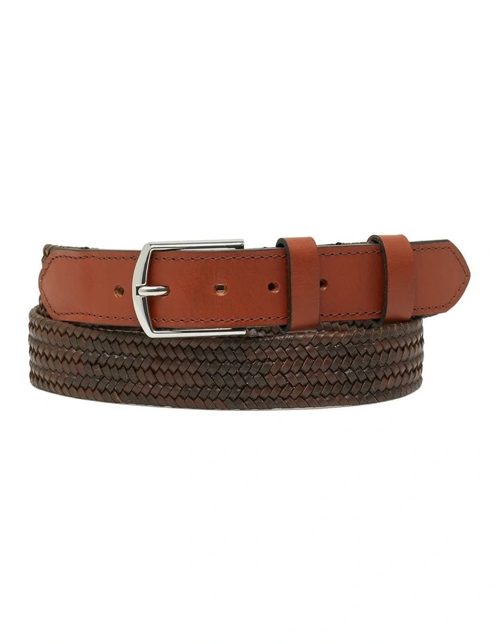 Oxford Douglas Leather Stretch Woven Belt In Brown 1 Oxford Douglas Leather Stretch Woven Belt In Brown