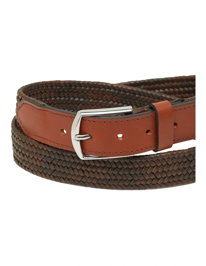 Oxford Douglas Leather Stretch Woven Belt In Brown 2 Oxford Douglas Leather Stretch Woven Belt In Brown - Image 2