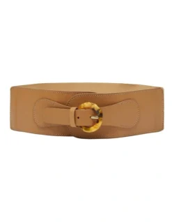 Oxford Lucinda Wide Leather & Elastic Belt In Tan/Natural