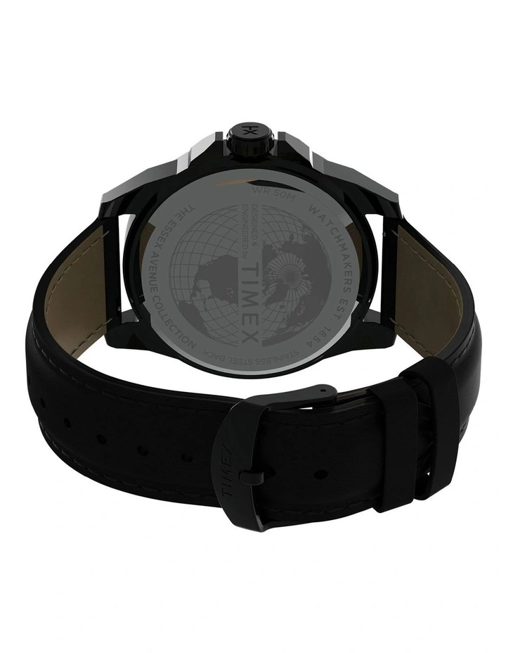 TIMEX Essex Ave TW2V42900 Leather Watch In Black 4 TIMEX Essex Ave TW2V42900 Leather Watch In Black - Image 4