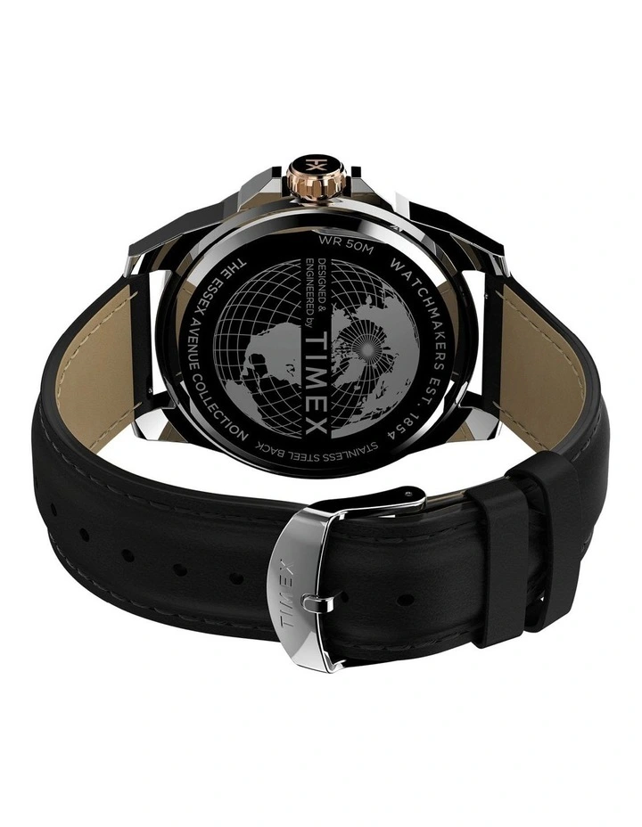 TIMEX Essex Ave TW2V43000 Leather Watch In Black 4 TIMEX Essex Ave TW2V43000 Leather Watch In Black - Image 4