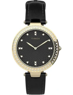 TIMEX Womens TW2V4500 Leather Watch In Black