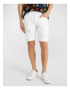 Massimo Ripped Denim Shorts In White