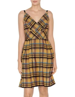 Check Tie Back Dress In Mustard Multi -Myer Clothing Shop 950108410 3 720x928