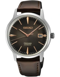 Seiko Presage Modern Cocktail Leather Automatic SRPJ17J Watch In Brown