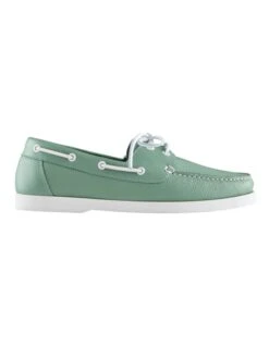 Hatch Leather Boat Shoes In Green