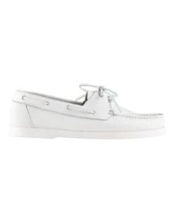 Hatch Leather Boat Shoes In White