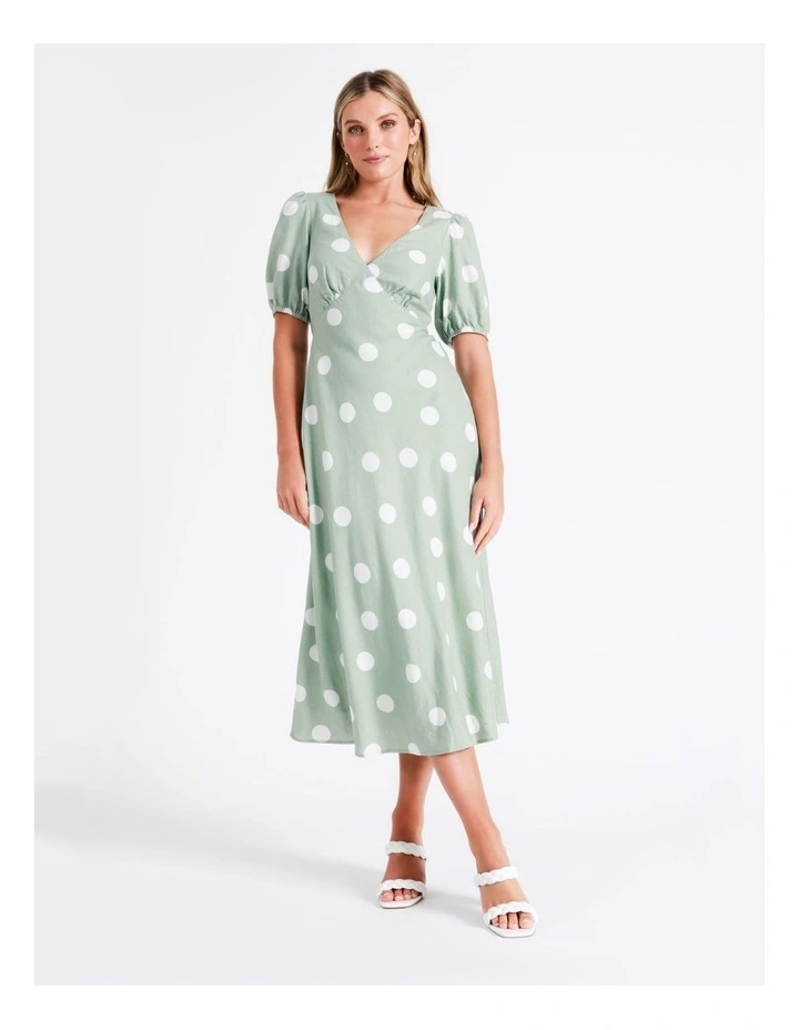 European Linen Blend Tie Back Midi Dress In Multi 1 European Linen Blend Tie Back Midi Dress In Multi