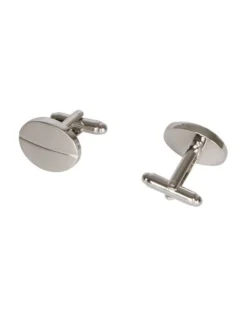 Van Heusen Oval Brushed Cufflinks With Line In Silver
