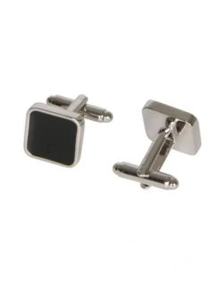 Van Heusen Square Cufflinks With Black Enamel In Silver