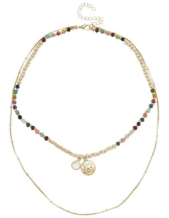 Chromatic Bead & Chain Layered Necklace In Multi