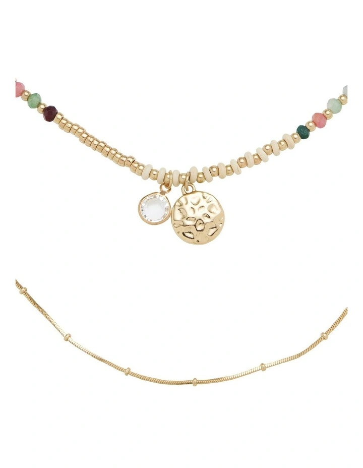 Chromatic Bead & Chain Layered Necklace In Multi 2 Chromatic Bead & Chain Layered Necklace In Multi - Image 2