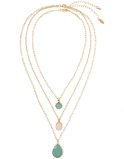 Layered Three Stone Necklace In Mint