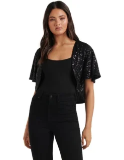 Forever New Selena Sequin Short Cape In Black