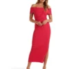 Forever New Naomi Bardot Column Knit Dress In Red
