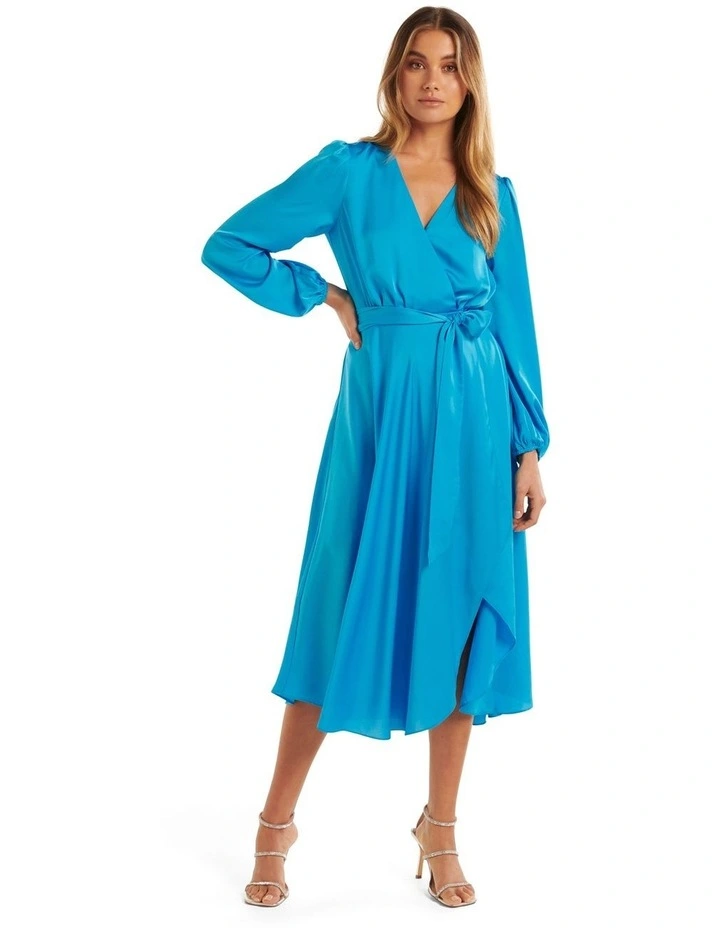 Forever New Marilyn Satin Wrap Midi Dress In Vivid Cornflower 1 Forever New Marilyn Satin Wrap Midi Dress In Vivid Cornflower