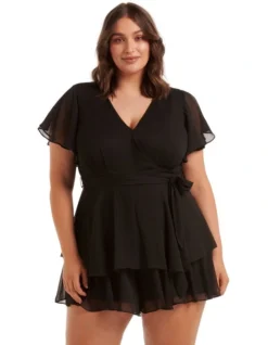 Effie Flutter Sleeve Playsuit In Black