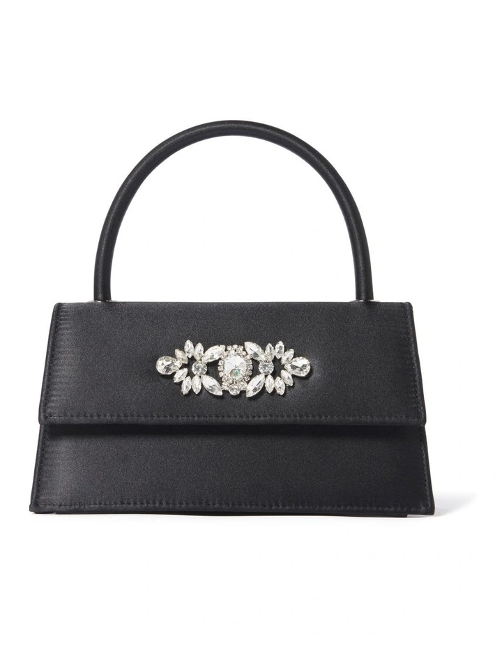 Forever New Ella Mini Brooch Bag In Black Satin 1 Forever New Ella Mini Brooch Bag In Black Satin