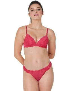 My Fit Lace Graduated Push Up Plunge Bra In Raspberry