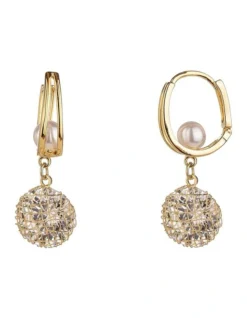 Caged Diamante Drop Earrings With Pearl In Gold