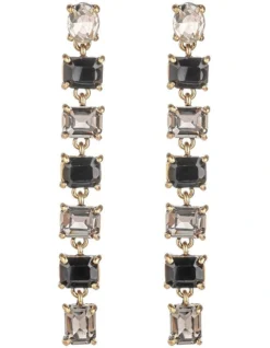 Long Drop Jeweled Earrings In Charcoal