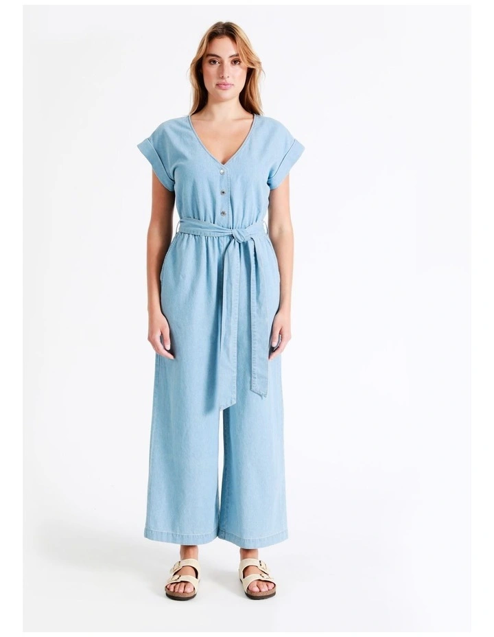 Organic Short Sleeve Chambray Jumpsuit In Mineral Blue 6 Organic Short Sleeve Chambray Jumpsuit In Mineral Blue - Image 6