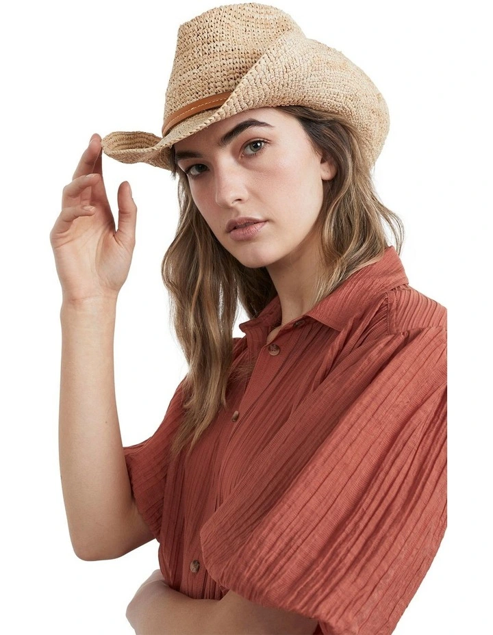 French Connection Textured Fedora In Natural 2 French Connection Textured Fedora In Natural - Image 2