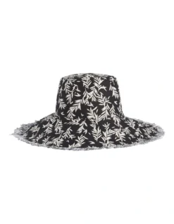 French Connection Leaf Print Sunhat In Black