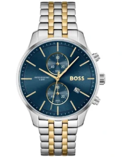 Hugo Boss Associate Blue Dial Two Tone Stainless Steel Qtz Chrono Watch 1513976