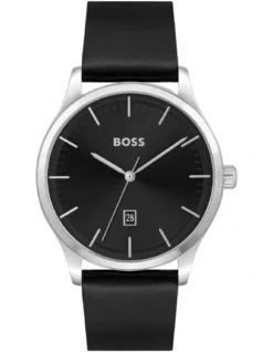 Hugo Boss Reason Black Leather Qtz Watch 1513981