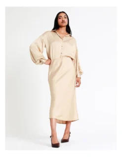 Basque Recycled Satin Slip Skirt In Beige