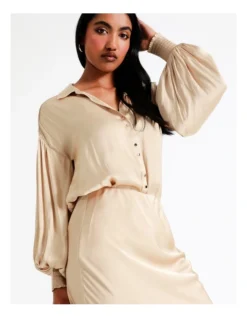 Basque Recycled Satin Slip Skirt In Beige -Myer Clothing Shop 956210590 4 720x928