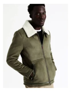 Asher Sueded Aviator Jacket In Green