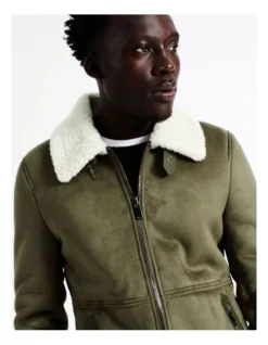 Asher Sueded Aviator Jacket In Green -Myer Clothing Shop 956583640 4 720x928