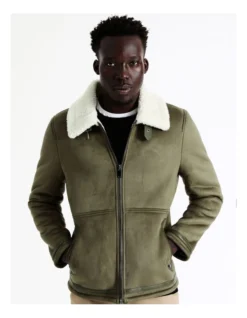 Asher Sueded Aviator Jacket In Green -Myer Clothing Shop 956583640 5 720x928