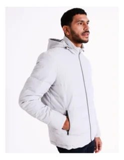 Hunter Hooded Puffer Jacket In Grey -Myer Clothing Shop 956584630 4 720x928