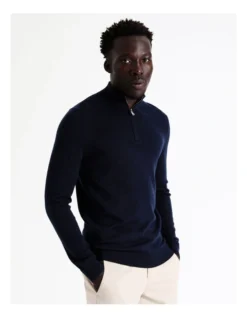 Australian Merino 1/4 Zip Knit In Navy