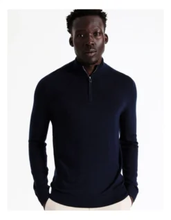 Australian Merino 1/4 Zip Knit In Navy -Myer Clothing Shop 956606230 4 720x928