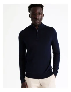 Australian Merino 1/4 Zip Knit In Navy -Myer Clothing Shop 956606230 5 720x928