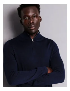 Australian Merino 1/4 Zip Knit In Navy -Myer Clothing Shop 956606230 7 720x928