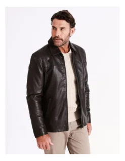 Whitehart Regular Collar Leather Jacket In Brown -Myer Clothing Shop 956987650 7 720x928